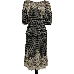 Vintage 80s John Roberts Sheer Smocked Midi Dress Size M/L Western Whimsigoth